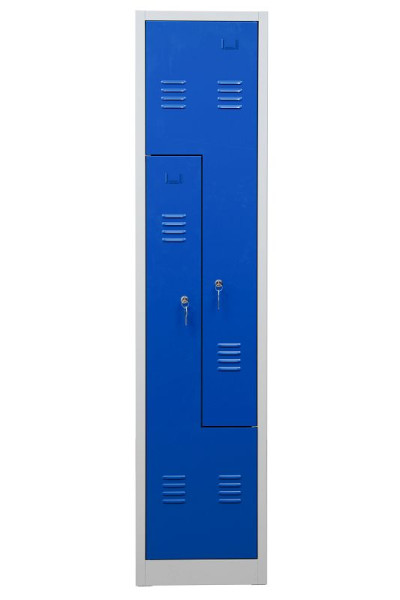 Gürkan Garderobenschrank, 50 x 41,5 x 180 cm, Lichtgrau, Enzianblau, EU Zylinderschloss, Z Form Türen, WRZ/2.1840, 106552