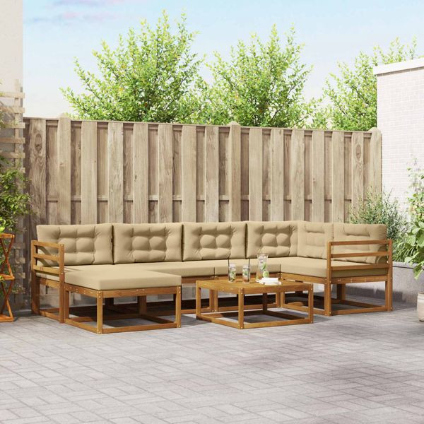 vidaXL Outdoor-Sofagarnitur mit Kissen 7-teilig Natur und Beige, 3367846