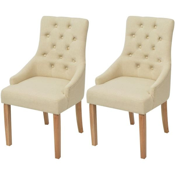 vidaXL Esszimmerstühle 2 Stück Creme Stoff, Eichenholz, 243637