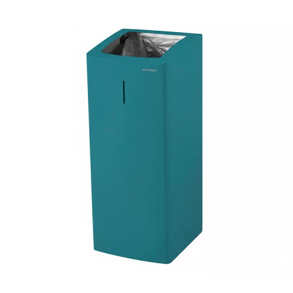 Air Wolf Abfallbehälter, blau-grün RAL 5021, 50 Liter Fassungsvolumen, für Aufputzmontage, 60-356