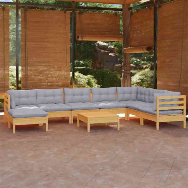 vidaXL 9-tlg. Garten-Lounge-Set mit Grauen Kissen Kiefer Massivholz, 3096664