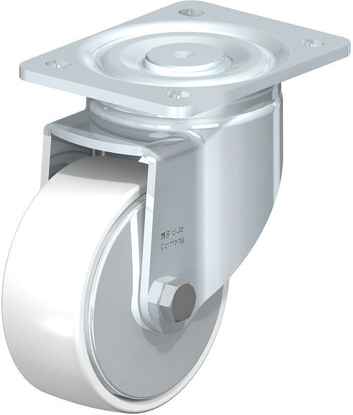 Blickle LH-PO 127K-FA Stahlblech-Lenkrolle, Schwerlast-Ausführung, mit Anschraubplatte, Polyamid, Weiß, 845602