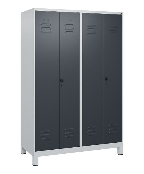 C+P Umkleidespind Classic PLUS, Doppel-Spind, Füße, 4 Abteile, 1800x1200x500mm, 7035/7016, Drehriegel, 0800127-40P S10008