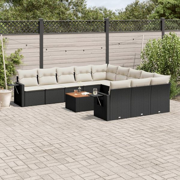 vidaXL 12-teilig Garten-Sofagarnitur mit Kissen Schwarz Poly Rattan, 3257120