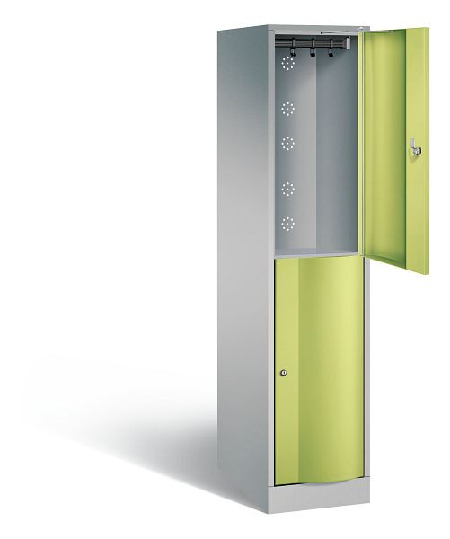 C+P Spind doppelstöckig XL Resisto, H1950xB396xT640mm, Farbe: Weißaluminium / Viridingrün, 8270-173 S10021