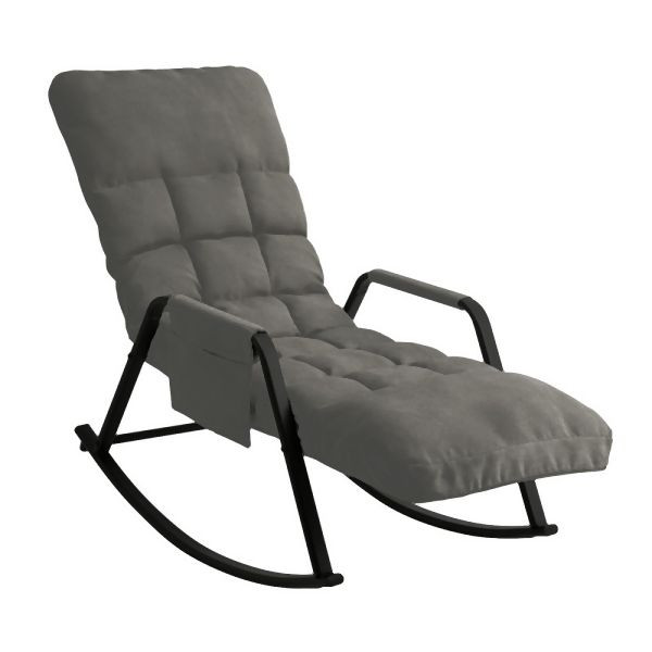 HOME NATURE WOHNKONZEPT Schaukelstuhl mit 5-fach verstellbarer Rückenlehne, Lesesessel bis 160 kg, 104x56x93,5cm, Feines Leinengewebe Dunkelgrau, YQ0330