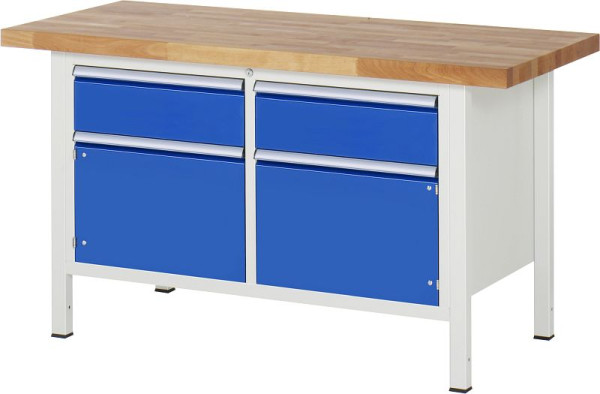 RAU Werkbank Serie 8000 - Gestell-Bauweise (Schweißgestell), Doppel-Unterbau-Container (1x Schublade, 1x Flügeltür), 1500x840x700 mm, 03-8466A2-157B4S.11