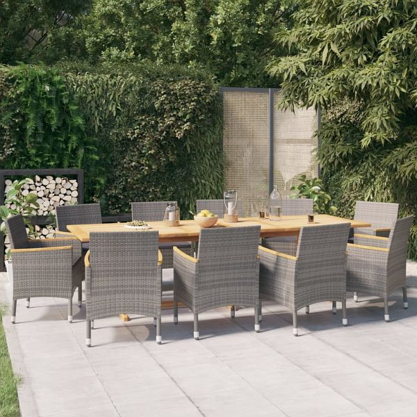 vidaXL 11-teilig Garten-Essgruppe mit Kissen Grau, 3103593