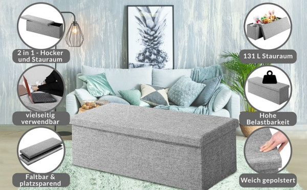 casaria Sitzbank Grau 115x38x38cm mit Stauraum faltbar, 109105