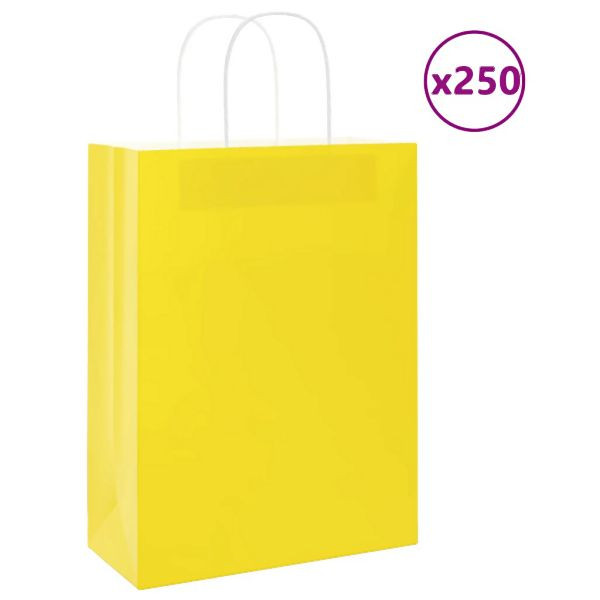 vidaXL Papiertragetaschen 250 Stück mit Henkeln Gelb 26x12x35 cm, 4101786