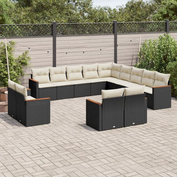 vidaXL 13-teilig Garten-Sofagarnitur mit Kissen Schwarz Poly Rattan, 3258927