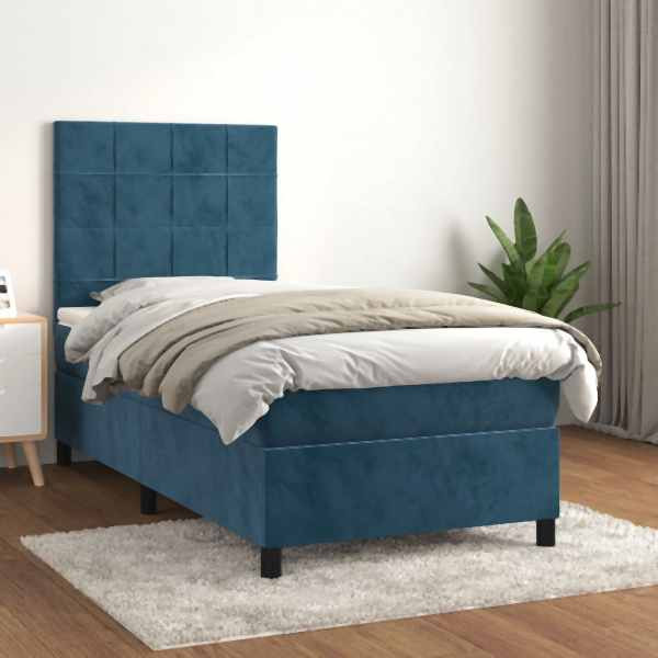 vidaXL Boxspringbett mit Matratze Dunkelblau 90x200 cm Samt, 3143005