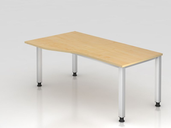 Hammerbacher Schreibtisch 4-Fuß eckig 180x100/80cm Ahorn, Freiform, links oder rechts montierbar, VQS18/3/S