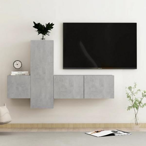 vidaXL 3-tlg. TV-Schrank-Set Betongrau Holzwerkstoff, 3079074