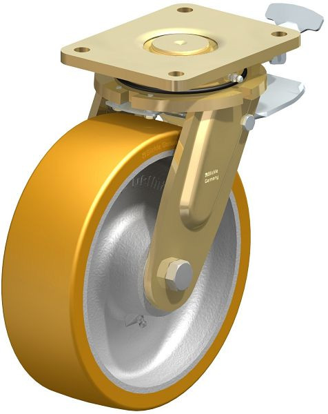 Blickle LS-GTH 252K-ST-RI4 Stahlgeschweißte Schwerlast-Lenkrolle, schwere Drehkranz-Ausführung mit Feststeller, Blickle Extrathane®, Hellbraun, 291724