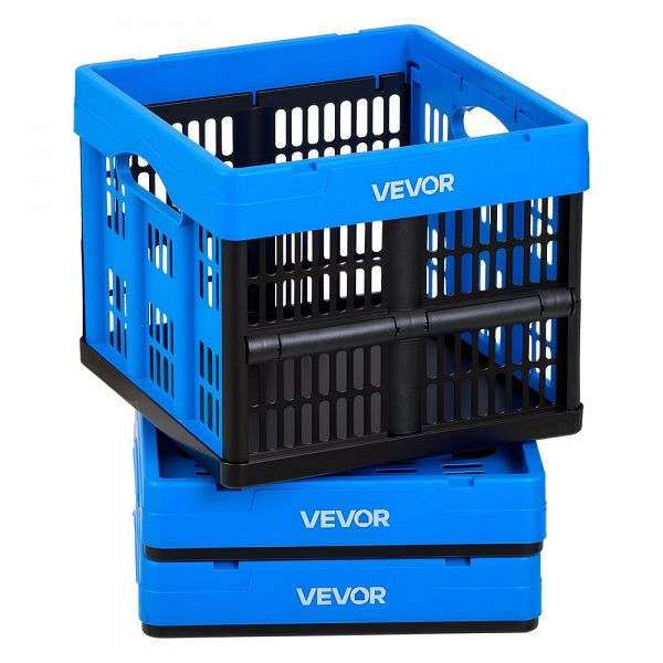 VEVOR 25L Klappbox 3er-Pack, Faltbare Kunststoff-Aufbewahrungsbox mit Griffen, bis 10 kg, Blau & Schwarz, KZDSLCWKLHS24XKY1001V0