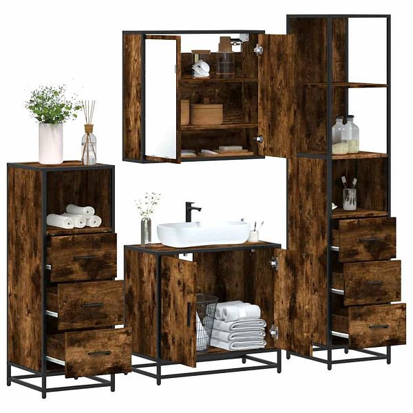 vidaXL 4-tlg. Badmöbel-Set Räuchereiche Holzwerkstoff, 3301247