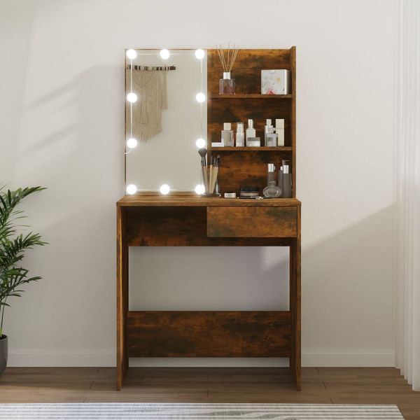 vidaXL Schminktisch mit LED Braun Eiche 74,5x40x141 cm, 820483