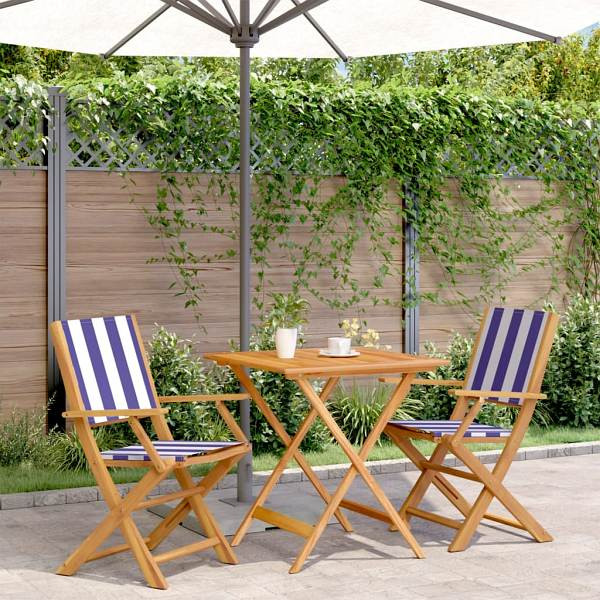 vidaXL 3-tlg. Bistro-Set Blau und Weiß Stoff und Massivholz, 3281885
