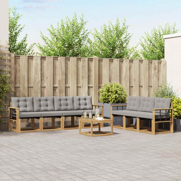 vidaXL Outdoor-Sofagarnitur mit Kissen 8-teilig Weiß und Hellgrau, 3389289