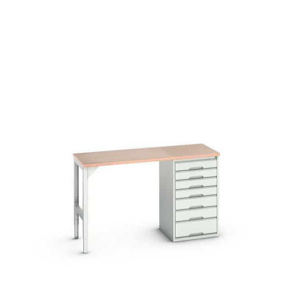 bott verso Unterbauwerkbank (Multiplex) mit 7 Schubladen (Breite: 525mm) BxTxH: 1500 x 600 x 930 mm, Lichtgrau / Lichtgrau, 16921901.16
