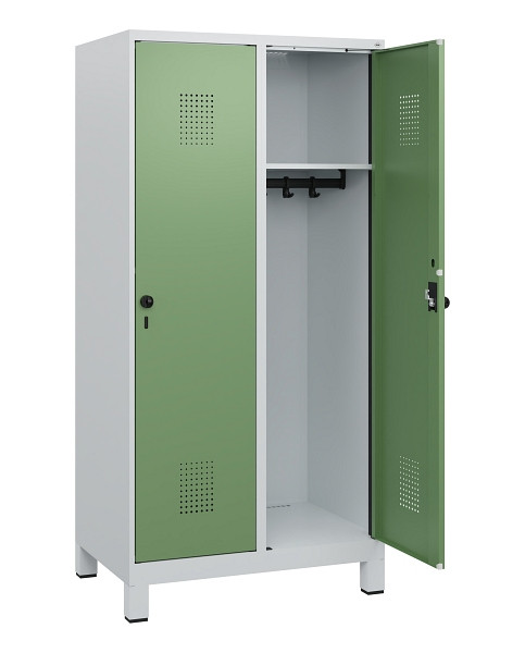 C+P Spind Evolo PLUS, Füße, 2 Abteile, 1630x800x500mm, 7035/6011, Drehriegel, 0490105-22 S10010