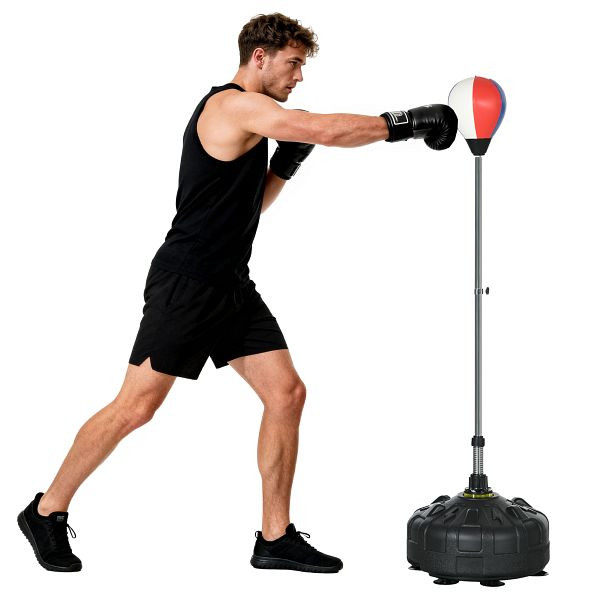 SPORTNOW Punchingball, höhenverstellbar 147-165cm, befüllbarer Standfuß, Stahl, Schwarz+Rot+Weiß, A91-306V00BK