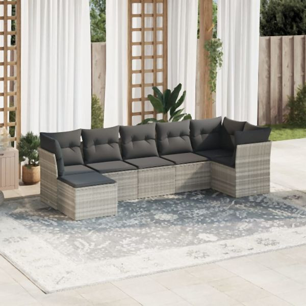 vidaXL 7-tlg. Garten-Sofagarnitur mit Kissen Hellgrau Poly Rattan, 3249811