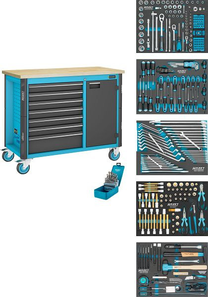 Hazet Fahrbare Werkbank, Schubladen, flach: 6 x 81 x 522 x 398 mm, Schubladen, hoch: 1 x 166 x 522 x 398 mm, Anzahl Werkzeuge: 314, 179NW-7/314