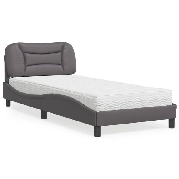 vidaXL Bett mit Matratze Grau 90x190 cm Kunstleder, 3208692