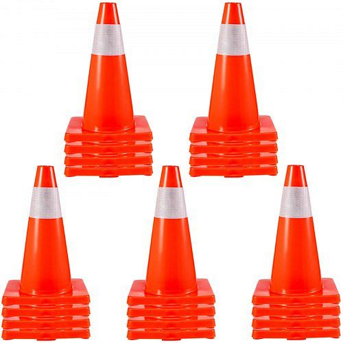 VEVOR Verkehrssicherheitskegel, 20 Stück, PVC-Parkkegel, 45,7 cm, mit 1 reflektierenden Kragen, 27,9 x 27,9 cm, 18INQHDBJMLZ20PCSV0