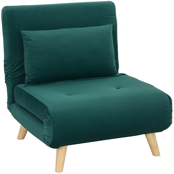 HOMCOM Klappsessel mit Bettfunktion, Klappbarer Relaxsessel in Samtoptik, Verstellbare Lehne, bis 120 kg belastbar, Dunkelgrün, 839-875V00DG