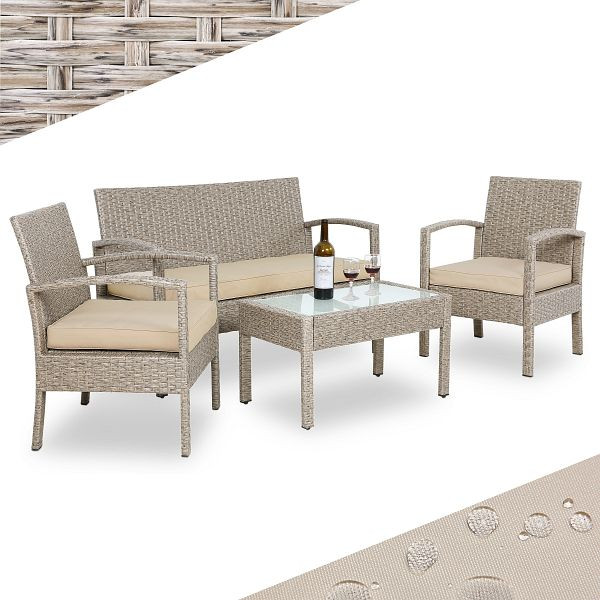 casaria Polyrattan Garten-Sitzgruppe 4-tlg Creme, 109993