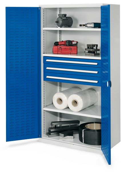 Kappes Schwerlastschrank ohne Mitteltrennwand, 1950 x 1000 x 600 mm, Mod 43, RAL 7035/5010, Schlitzplattentür, 1462.06.4016