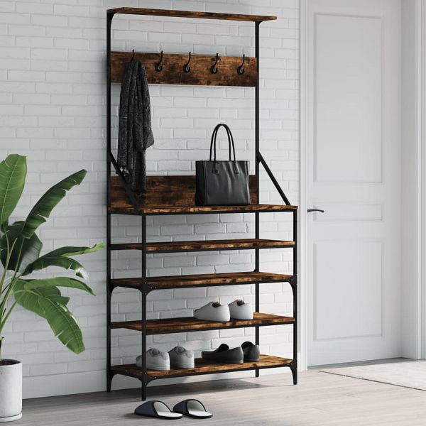 vidaXL Kleiderständer mit Schuhablage Räuchereiche 90x34x184 cm, 837879