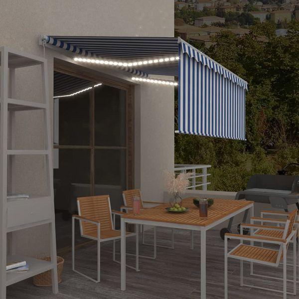 vidaXL Markise Manuell Einziehbar mit Rollo LED 3,5x2,5m Blau Weiß, 3069281