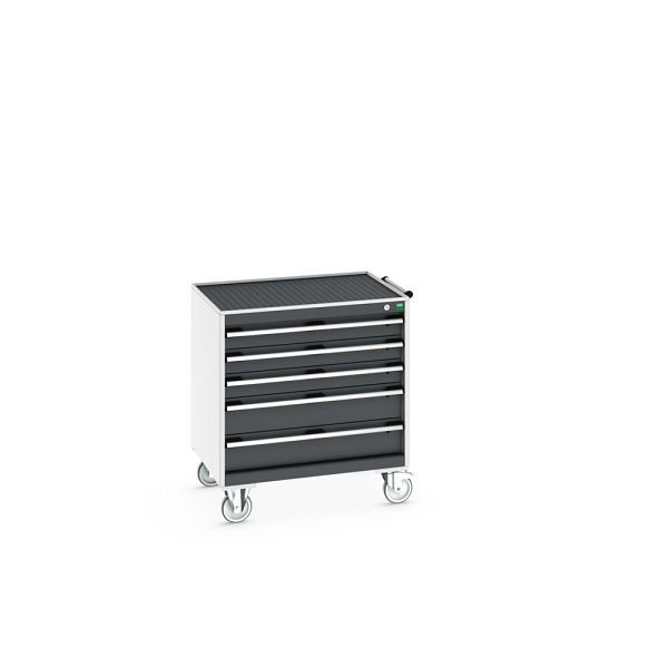 bott cubio Schubladenschrank mobil bestückt, mit 5 Schubladen, BxTxH: 800x650x885mm, RAL 7035/7016, Anthrazitgrau, 40402057.19V