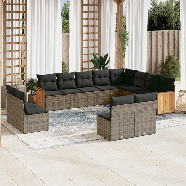 vidaXL 12-teilig Garten-Sofagarnitur mit Kissen Grau Poly Rattan, 3260555