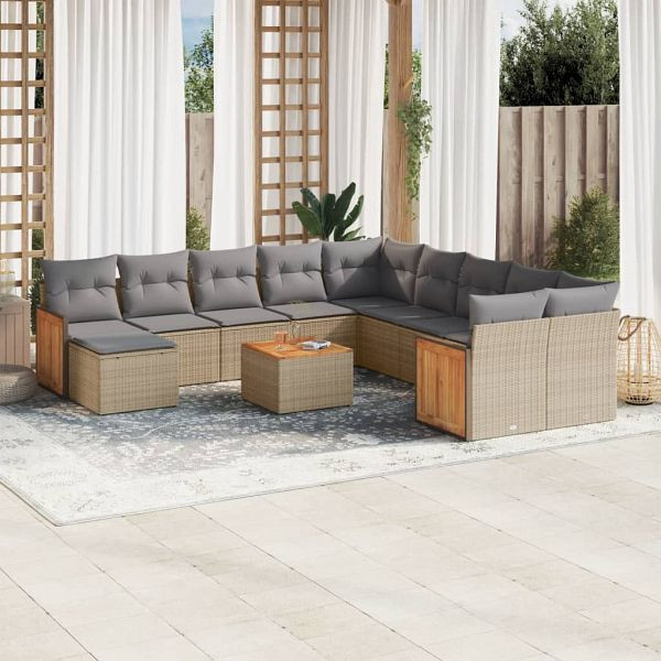 vidaXL 12-teilig Garten-Sofagarnitur mit Kissen Beige Poly Rattan, 3228257