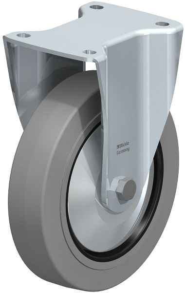 Blickle BH-POEV 200XR-SG-FA Stahlblech-Bockrolle, Schwerlast-Ausführung, mit Anschraubplatte, Elastik-Vollgummi, Grau, 851446