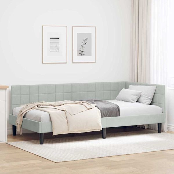 vidaXL Eckbettgestell mit Kopfteil Hellgrau 100 x 200 cm Samt, 42016438