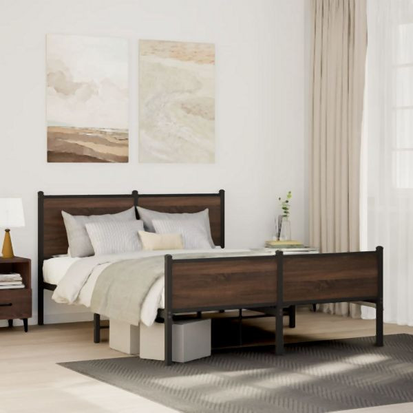 vidaXL Metallbett ohne Matratze Braun Eichen-Optik 150x200 cm, 3301413