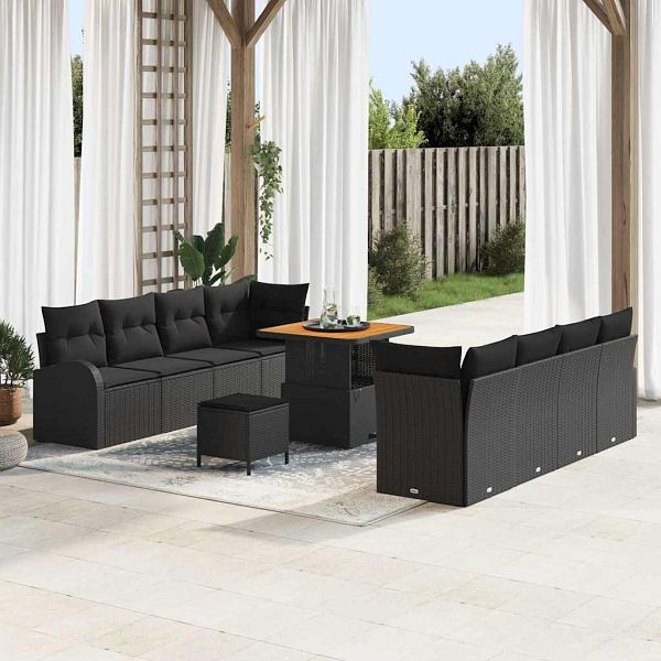 vidaXL Garten-Sofa-Set mit Kissen 11-teilig Schwarz 80 x 80 x 71 cm, 3364314