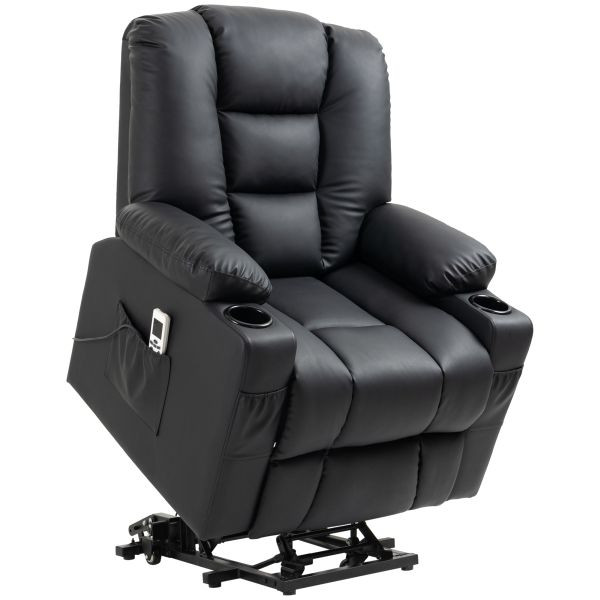 HOMCOM Sessel mit Aufstehhilfe Massagesessel mit Fußstütze Relaxsessel bis 150kg, 713-131V90BK