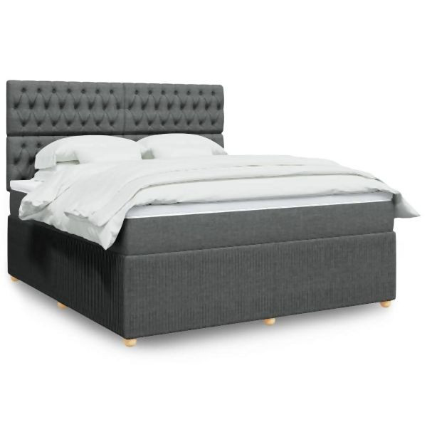 vidaXL Boxspringbett mit Matratze Dunkelgrau 180x200 cm Stoff, 3292143