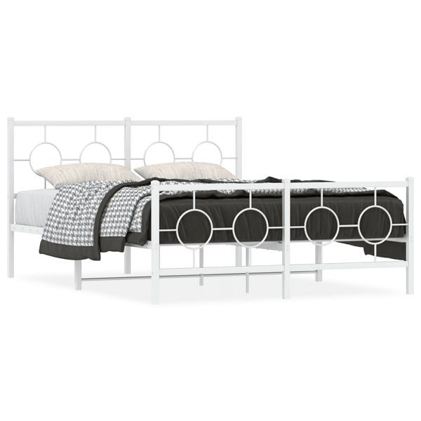 vidaXL Bettgestell mit Kopf- und Fußteil Metall Weiß 140x190 cm, 376293