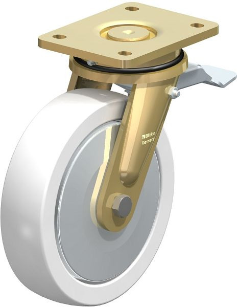 Blickle LS-SPO 200K-ST-FA Stahlgeschweißte Schwerlast-Lenkrolle, schwere Drehkranz-Ausführung mit Feststeller, Polyamid, Weiß, 26450