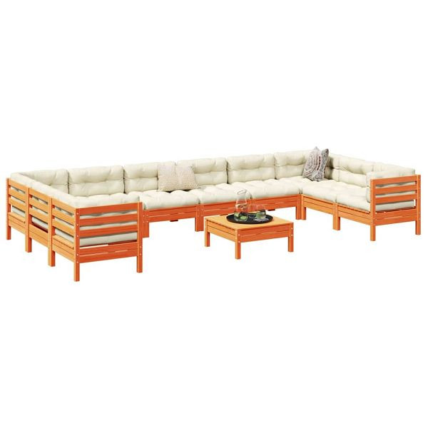 vidaXL 11-teilig Garten-Sofagarnitur mit Kissen Wachsbraun Kiefernholz, 3299648