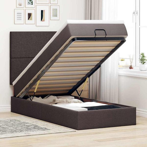 vidaXL Ottomane Bett mit Matratze & LEDs Dunkelbraun 90x200 cm Stoff, 3313895