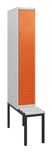 C+P Doppelstöckiger Spind Classic PLUS, 1950x300x815mm, 7035/2004, Zylinderschlösser, mit untergebauter Sitzbank, 0803505-10 S10125